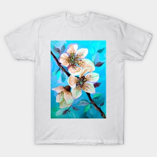 Japanese Sakura Cherry Tree Flowers in Aqua Blue T-Shirt